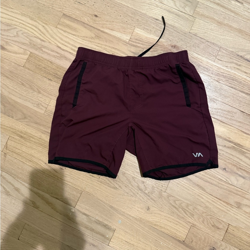 RVCA Black and Purple Athletic Shorts with Drawstring Waist